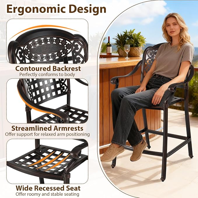 Giantex Outdoor Bar Stools Set of 4 Cast Aluminum, 25.5'' Counter Height Bar - Image 7