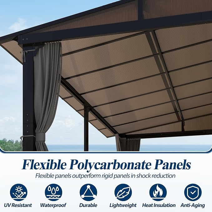 COVERONICS 12' x 14' Aluminum Frame Lean-to Gazebo, Wall-Mounted Polycarbonate - Image 5