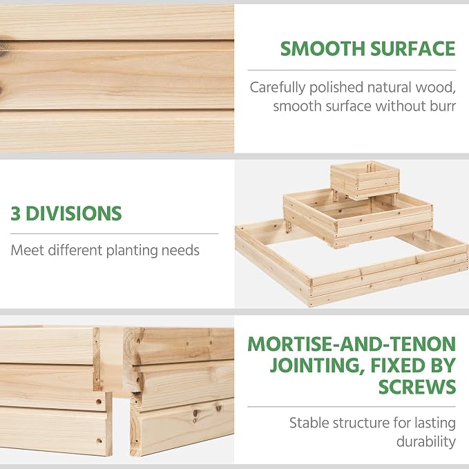 Yaheetech 3 Tier Wooden Raised Garden Bed 44.5'' L×44.5″ W×20.5″ H, - Image 5