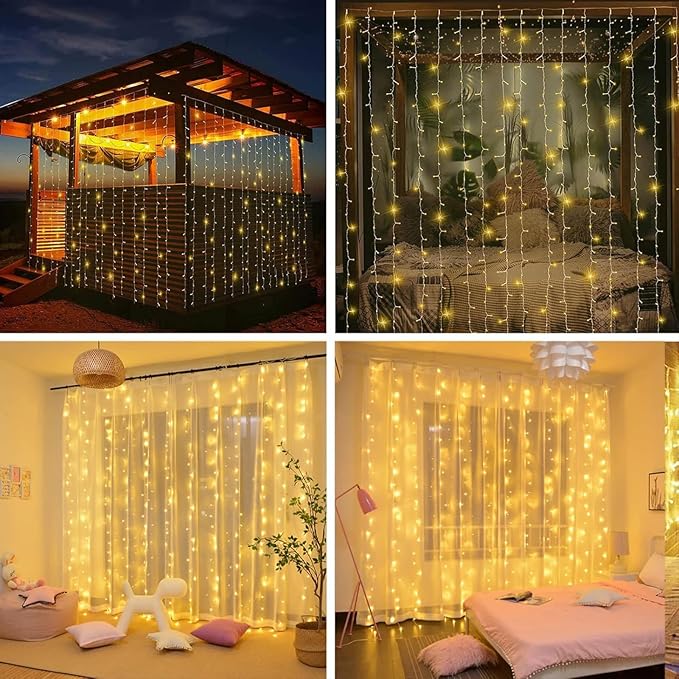 300LED Solar Curtain Lights Outdoor Indoor 8 Modes Solar Fairy Curtain String - Image 3