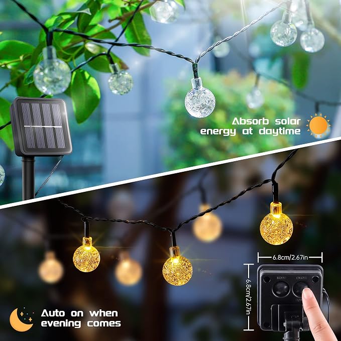 2-Pack 30 LED 20FT Solar String Lights Outdoor, Crystal Globe Lights - Image 3
