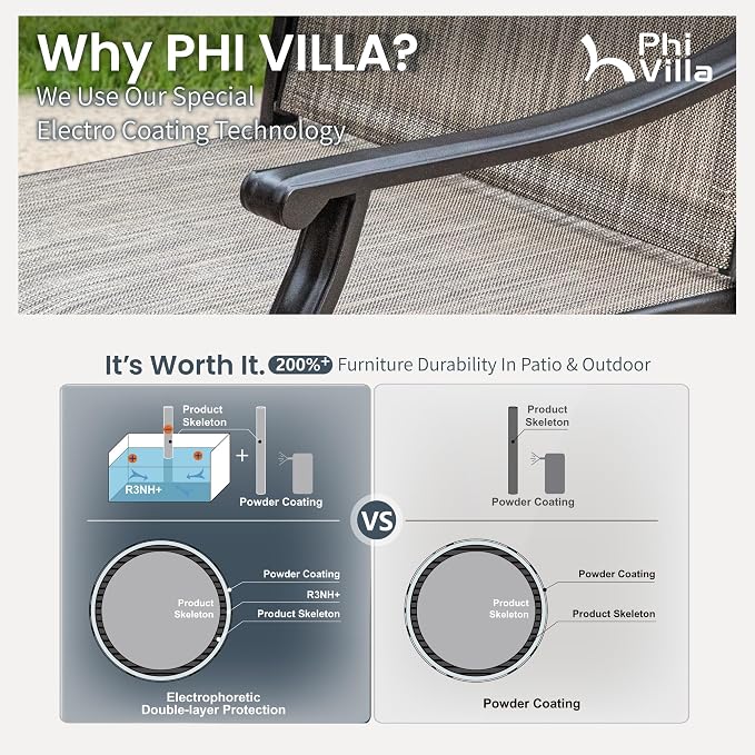 PHI VILLA 7 PCS Outdoor Dining Set, 2 Swivel & 4 Stable Patio Chairs and - Image 3