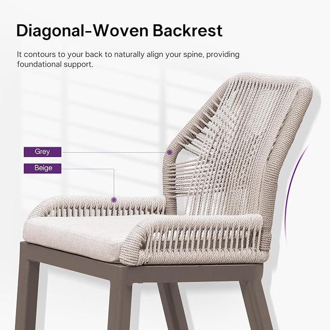 PURPLE LEAF Counter Height Bar Stools Set of 2 Rattan Wicker Outdoor Metal Boho - Image 8