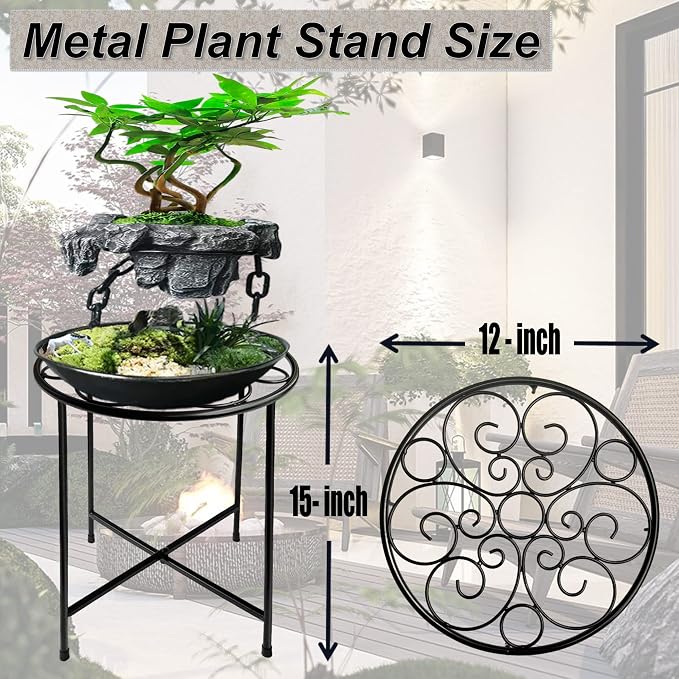 Plant Stand, Retro Design Round, Rust-Proof Coated Metal Pot Stand - Image 5