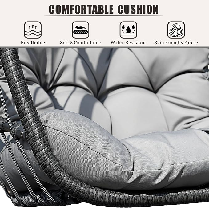 HWB Hanging Egg Chair with Stand, Swing Hammock Chair with Cushion - Image 3