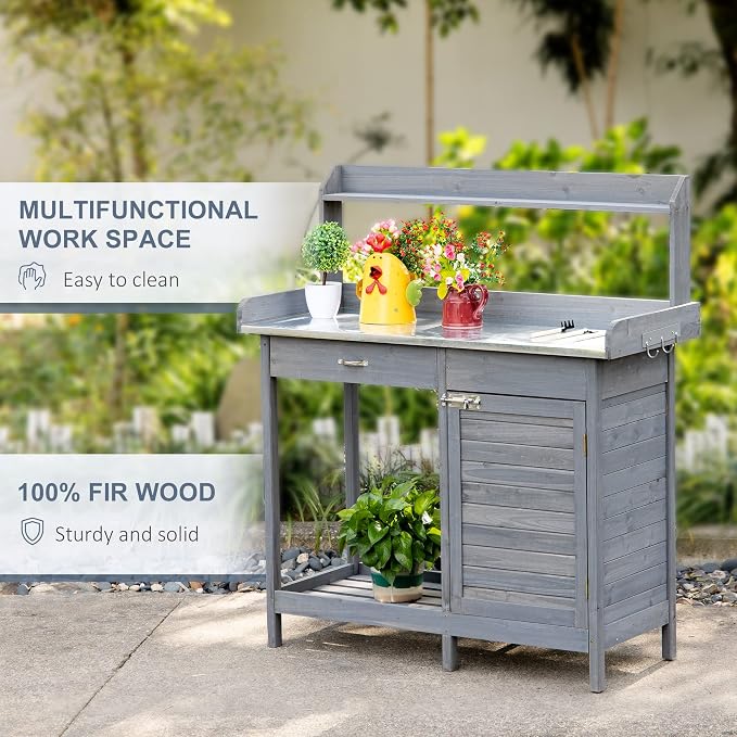 Outsunny Outdoor Potting Bench Table, Garden Work Station - Image 6