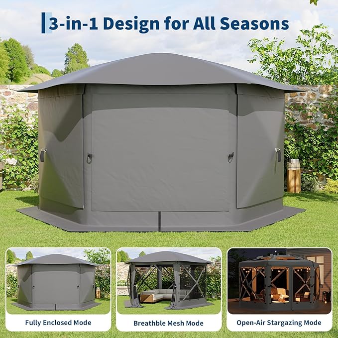 13x13FT 6-Sided Pop Up Gazebo Tent，One-Push Setup Canopy Tent - Image 3