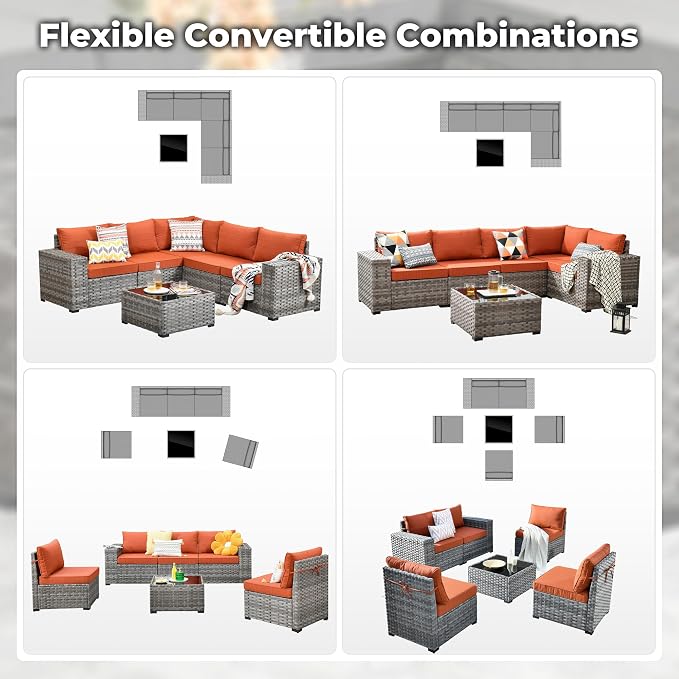 ovios 6 Pieces Patio Furniture Set, Outdoor Wicker Sectional Sofa - Image 7