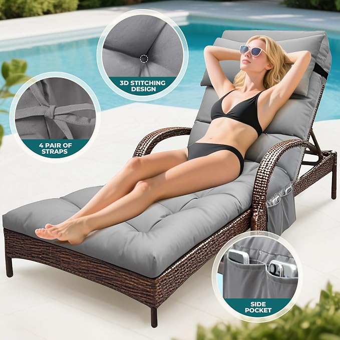 Outdoor Chaise Lounge Chair Cushion, Waterproof Outdoor Chair Cushions - Image 4