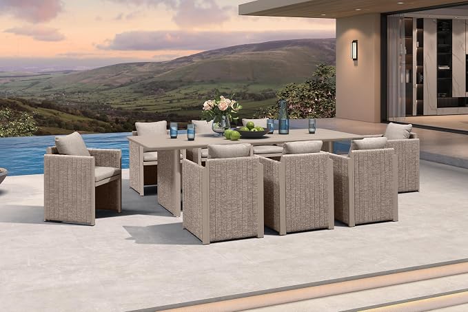 PURPLE LEAF 9 Pieces Outdoor Patio Dining Set Modern Large Weather-Resistant by PURPLELEAF