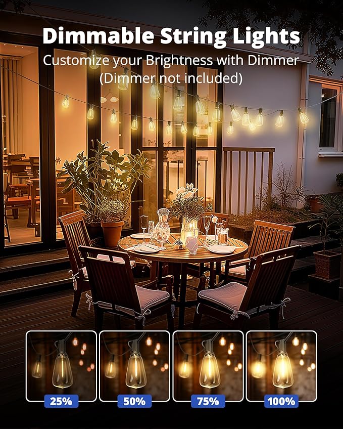 VIPAR Outdoor String Lights 60FT LED Patio Lights LED Waterproof - Image 2