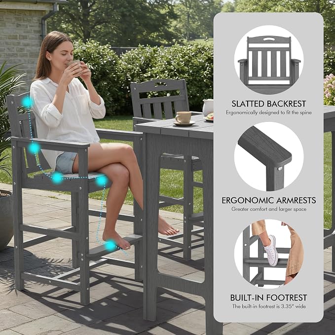 Ciokea Outdoor Bar Height Table Set of 5, Heavy-Duty All-Weather HDPE Patio Bar - Image 6