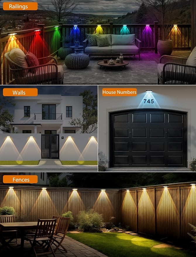 Solar Fence Lights Outdoor, 7 Fixed Colors ＆ Color Changing IP65 Waterproof - Image 7