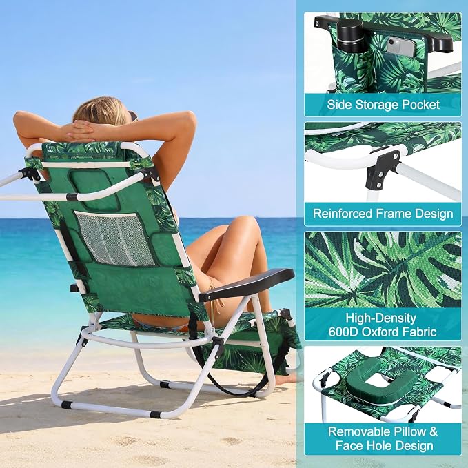 MOPHOTO Oversized Beach Lounge Chair, 5-Position Adjustable Tanning Chair - Image 5