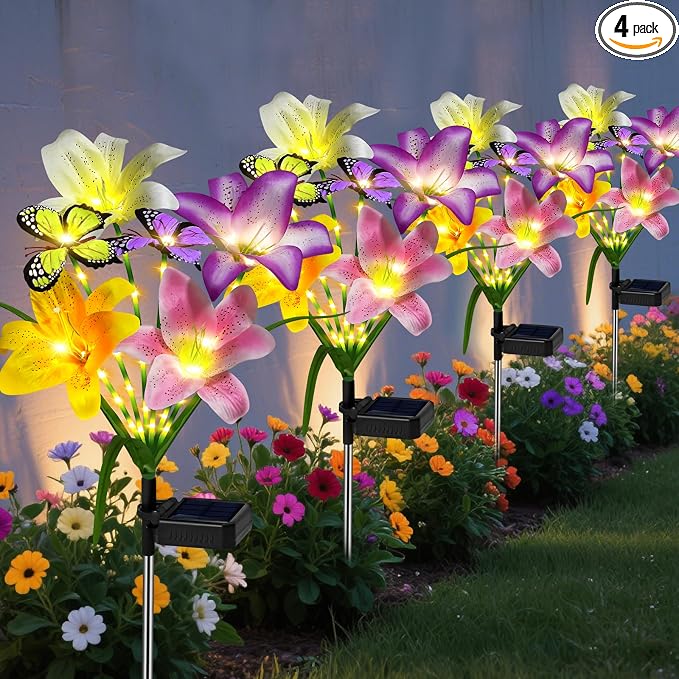 Solar Garden Lights Outdoor, 4 Pack Flower Lights by OSTRITEC