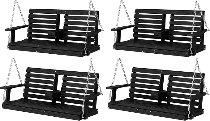 KINGYES Outdoor Hanging Porch Swing Set of 4, 2 Seat Patio Chair by KINGYES