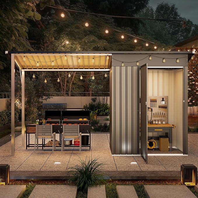 AECOJOY 5x3 FT Outdoor Storage Shed & Hardtop Gazebo Combo, 10x4 FT Metal Lean - Image 2
