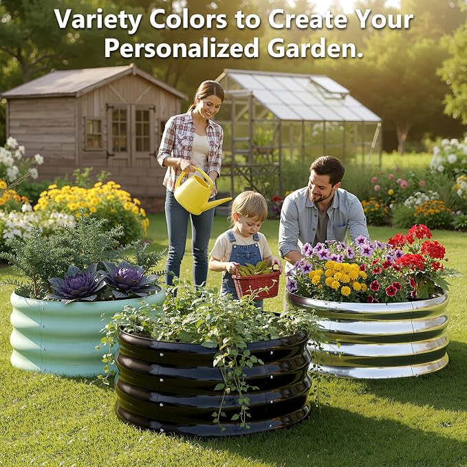 3 Pcs 2x2x1ft Round Galvanized Raised Garden Bed Planter Boxes Outdoor - Image 6