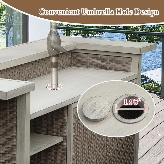 Domi Patio Bar Table, Outdoor Aluminum PE Wicker Bar Cart - Image 8