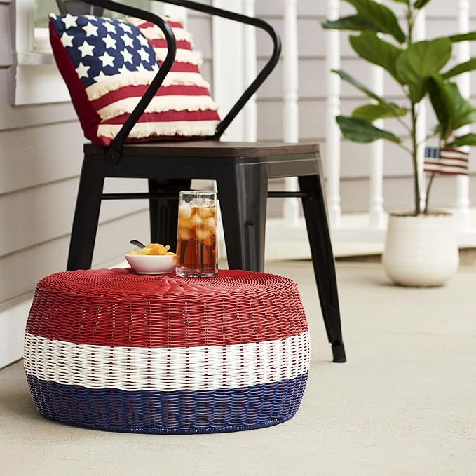 Household Essentials Handwoven Resin Ottoman Table - Image 3