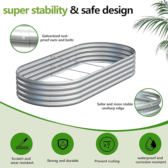 2PCS 8x2x1ft Galvanized Metal Raised Garden Bed Kit, Outdoor Planter Box - Image 4