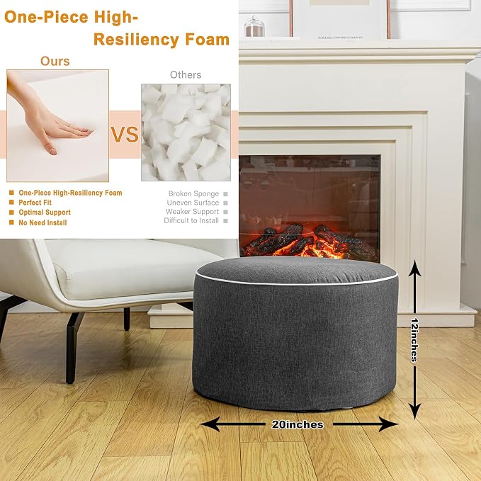Outdoor Indoor Foam Stuffed Ottoman All Weather Waterproof Round Ottoman - Image 4