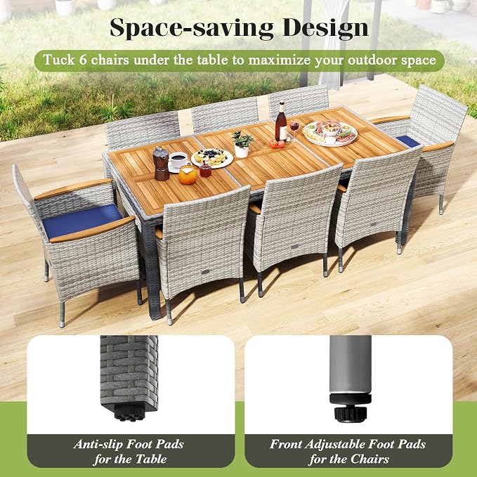 Tangkula 9 Pieces Rattan Outdoor Dining Set - Image 8