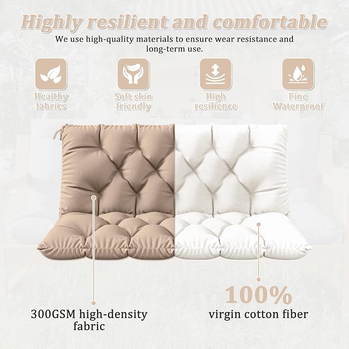Porch Swing Cushion with Backrest 2-3 Seater Outdoor Bench Cushions Waterproof - Image 4