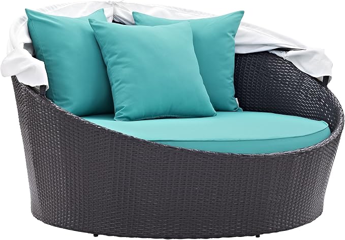 Modway Convene Wicker Rattan Outdoor Patio Retractable Canopy Round Poolside - Image 5