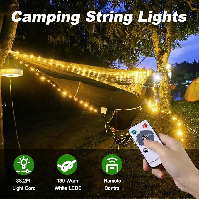 SMY Lighting 3 in 1 Camping String Light Rechargeable, Warm White Portable - Image 2