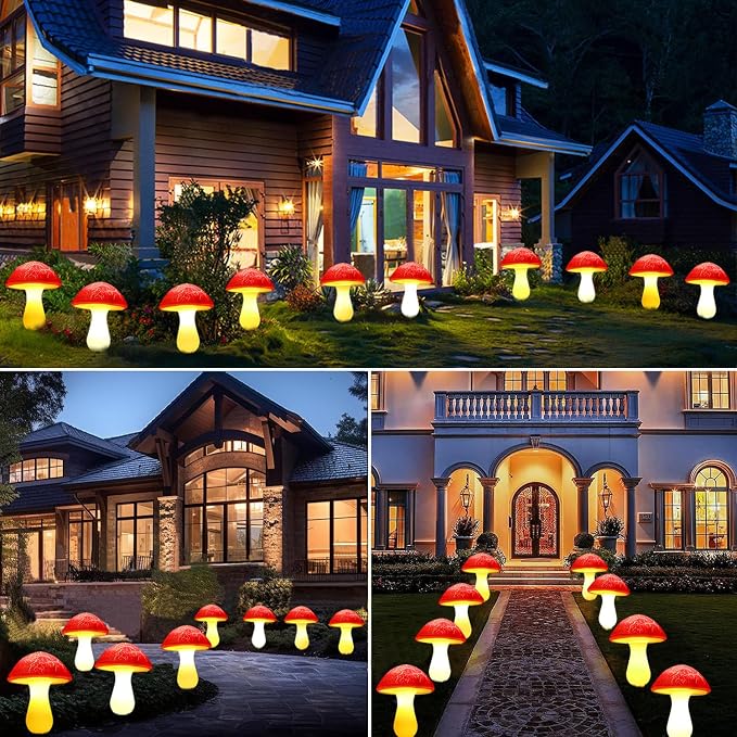 Solar Mushroom Lights Garden Decor 8 Red Crack Mushrooms Outdoor Decor Stake - Image 6
