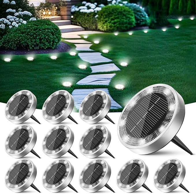 Peasur Mini Solar Ground Lights Outdoor, 12 Pack Flat Solar Powered Disc Lights by Peasur