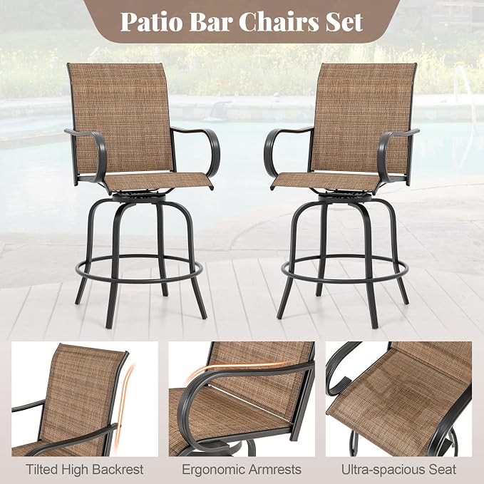 Giantex Set of 4 Swivel Outdoor Bar Stools, All-Weather Bar Height Patio Chairs - Image 6