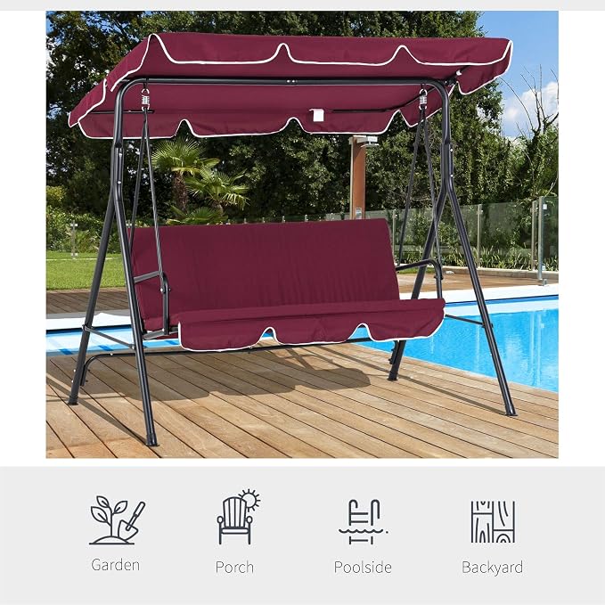 Outsunny 3-Seat Outdoor Patio Swing Chair - Image 4