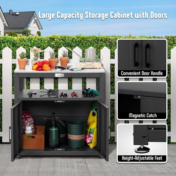 Garden Potting Bench with Storage, Outdoor Potting Table & Garden Work Bench - Image 6