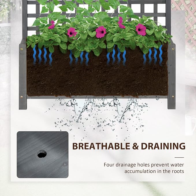 Outsunny Wood Planter with Trellis, Raised Garden Bed - Image 4