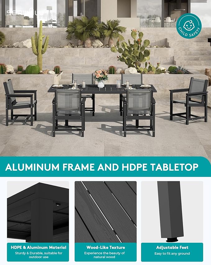 SERWALL 7-Piece Patio Dining Sets, All Weather HDPE Patio Furniture Set - Image 5