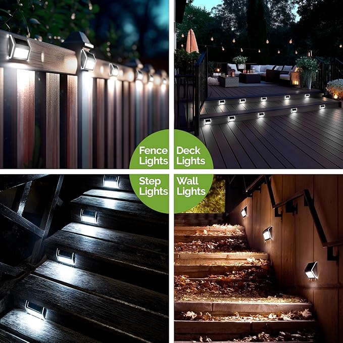 GIGALUMI 12 Pack Solar Fence Lights Outdoor, Waterproof LED Step Lighting - Image 2