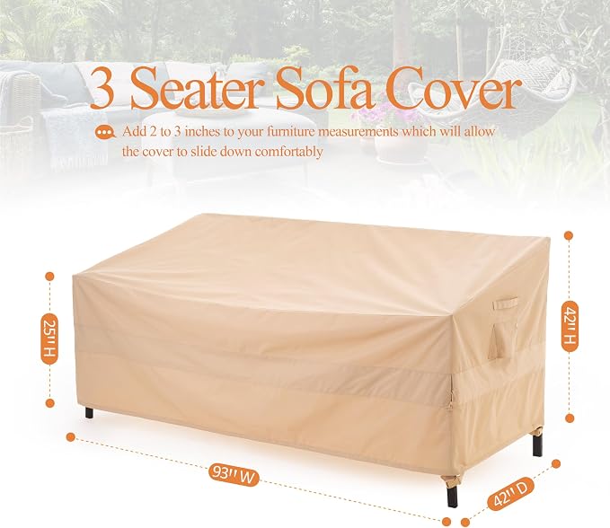 WJ-X3 3-Seater Patio Sofa Cover Waterproof, Heavy Duty Lawn Couch Cover UV - Image 8