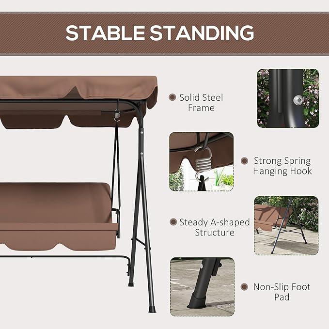 Outsunny 3-Seat Outdoor Patio Swing Chair - Image 4