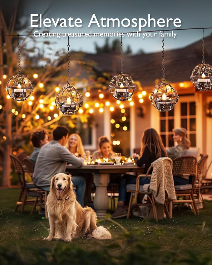 Homemory Solar Tea Lights Outdoor Waterproof Hanging Lanterns, Beaded Copper - Image 4