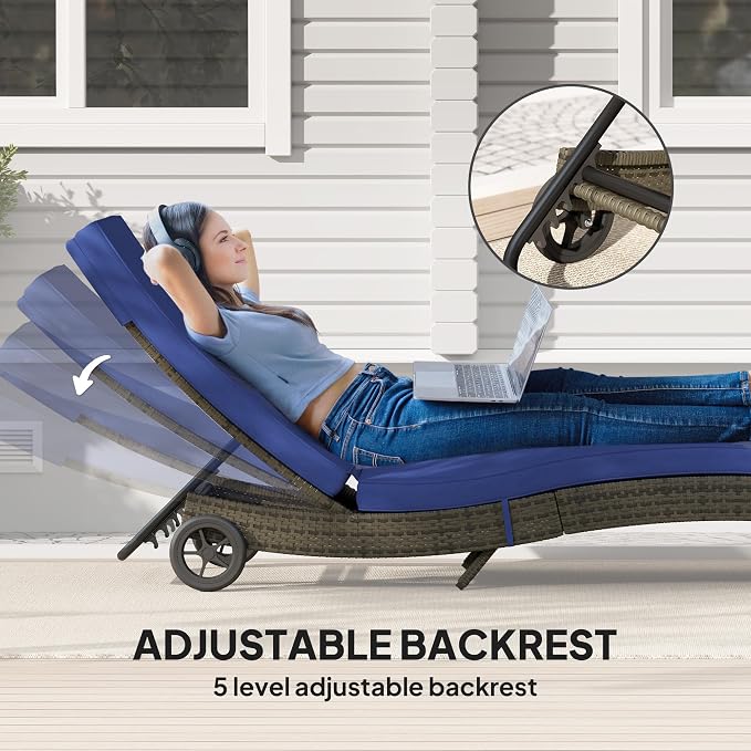 Outsunny Wicker Chaise Lounge Chair Outdoor - Image 5