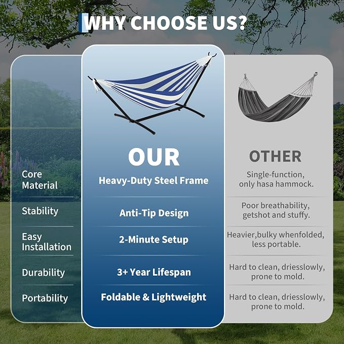 2 Person Hammocks with Stand for Outside, Double Hammocks Portable Space Saving - Image 5