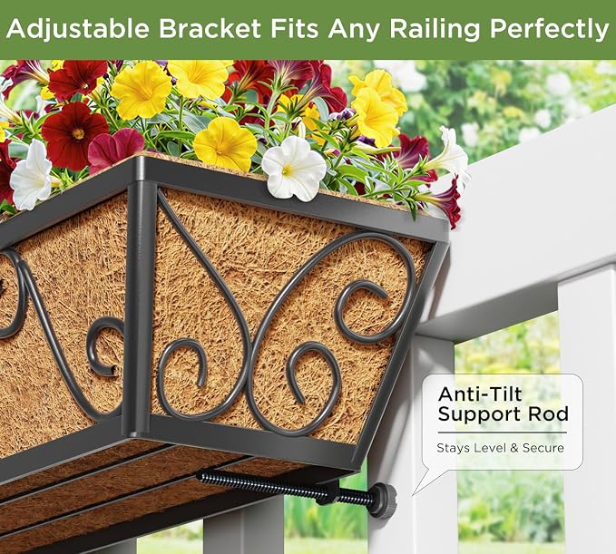 Y&M 30 Inch Window Deck with Coco Liner, Fence Metal Hanging Flower Planter - Image 7