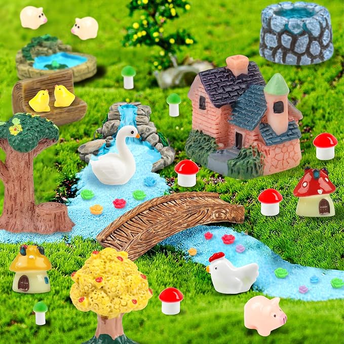 50 Pcs Fairy Garden Miniatures Accessories Bridge House Landscape Water Well - Image 3