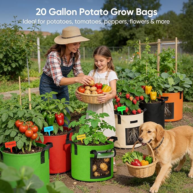 20 Gallon Potato Grow Bags: Set of 5 Colorful Gardening Supplies Fabric Pots - Image 2