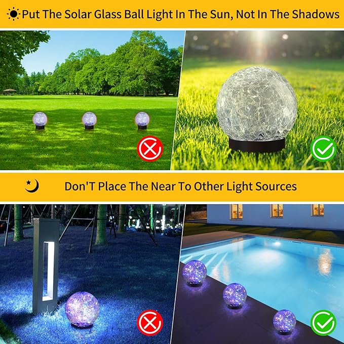 Solar Globe Lights Outdoor Waterproof-Solar Balls Garden-Cracked Glass Ball - Image 2