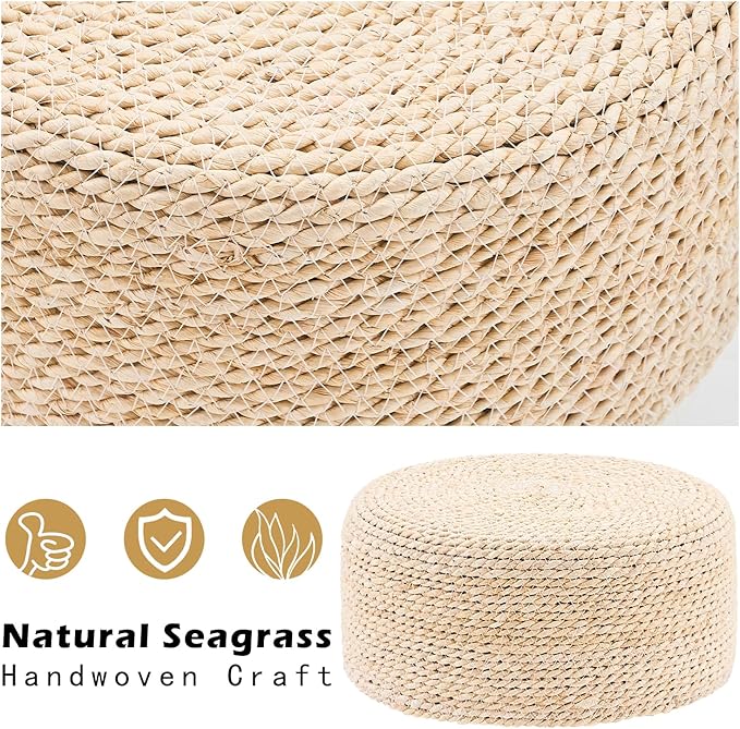 Cpintltr Ottoman Natural Seagrass Footrest Poufs Hand Weave Round Foot Stool - Image 6