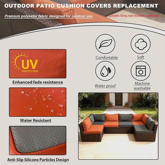 Outdoor Cushions Covers for Patio Furniture, Patio Cushion Covers Replacement - Image 3