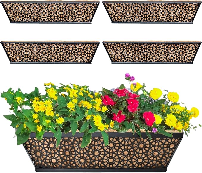 4 Pack 30" Railing Planter Window Box Deck Balcony Rail Planter Black Metal by EIMQUVW